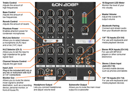 Sistema de Audio Portátil EON208P c/Bluetooth JBL