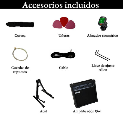 Pack Guitarra Eléctrica Left Hand Black ST111 Amp 15w XGTR