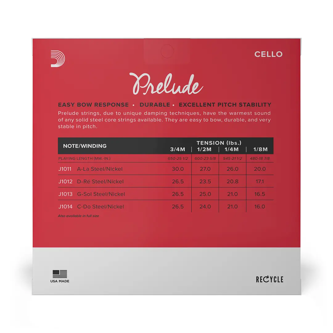 Set cuerdas Cello Prelude 3/4 Med J1010 3/4M Daddario