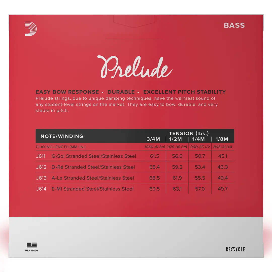 Set Cuerdas Contrabajo 3/4 Prelude J610 3/4M Daddario